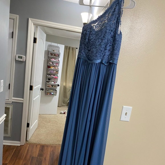 David’s bridal blue floor length bridesmaid dress - Picture 2 of 4